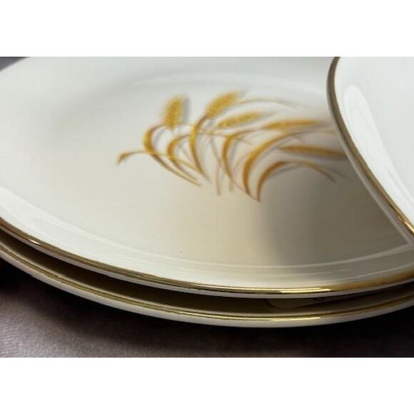 antique 1900s Golden Wheat Made in USA 22k Gold Oven Proof‎ plates ( Pair!! ) - Picture 5 of 7